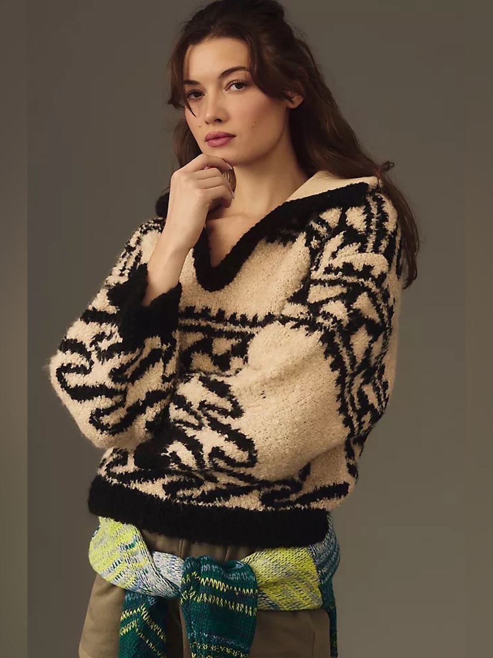 Anthropologie Pilcro Collared V-Neck Pullover Sweater Wool Blend Chunky Knit
